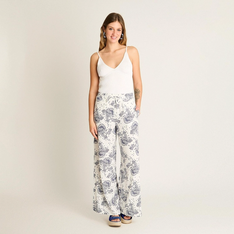 PANTALON PALAZZO BLANCO ESTAMPADO MEDITERRANEO - 5