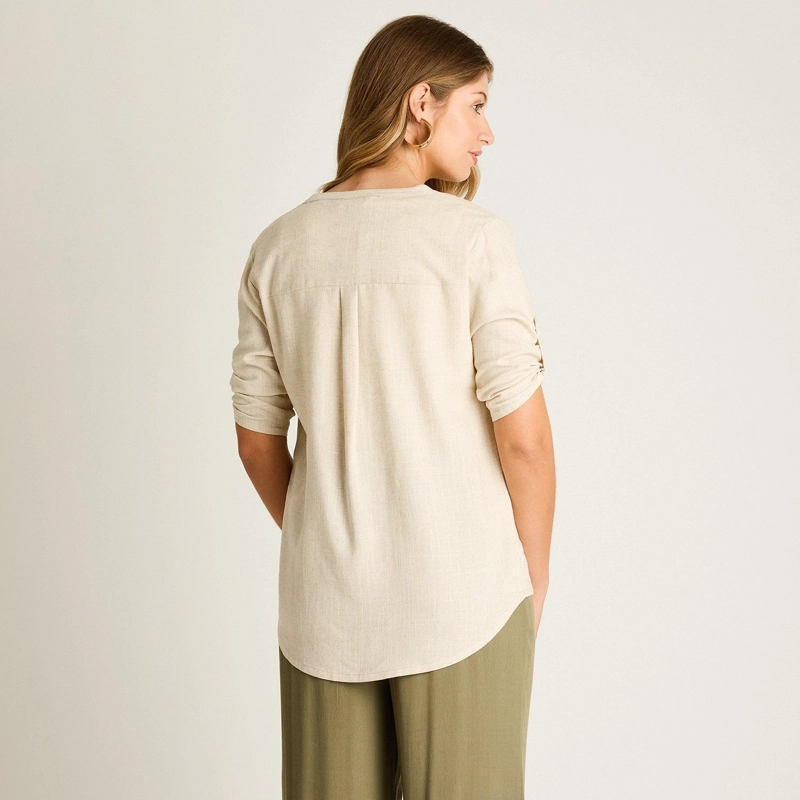 BLUSA BEIGE MANGA 3/4 NO ELASTICADO CALCE NORMAL - 2