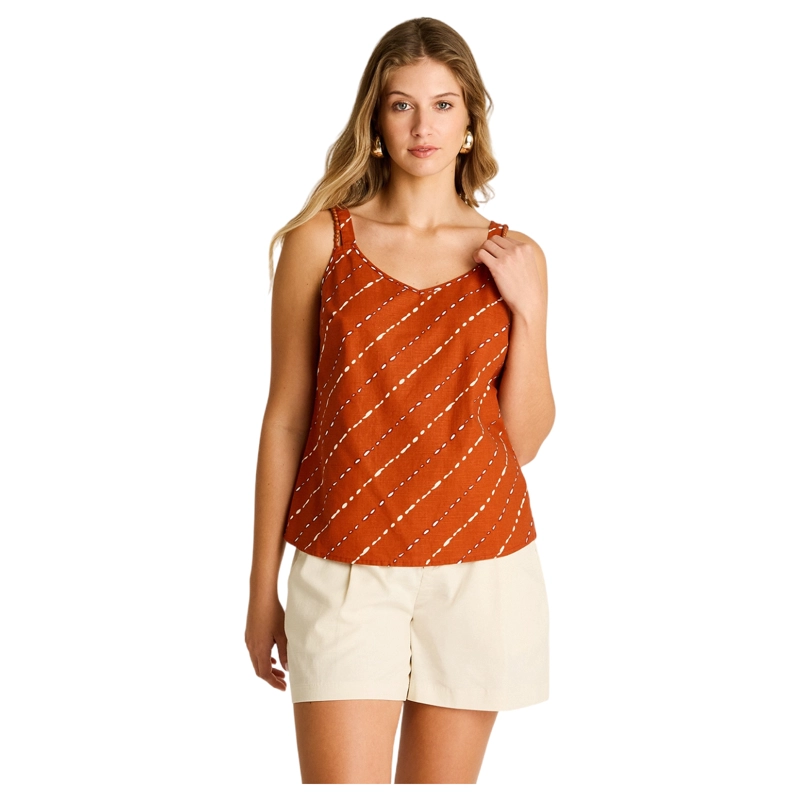 BLUSA TERRACOTA SIN MANGAS NO ELASTICADO CALCE NORMAL - 1