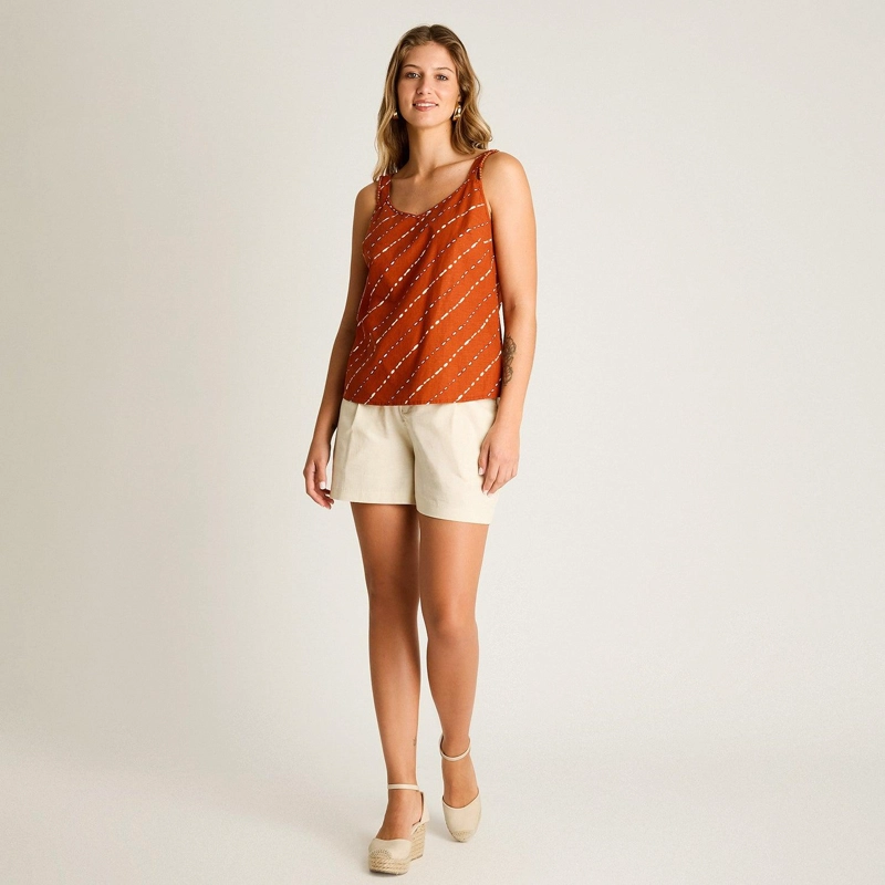 BLUSA TERRACOTA SIN MANGAS NO ELASTICADO CALCE NORMAL - 4