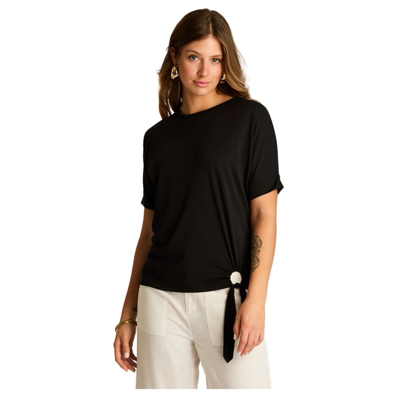 POLERA NEGRA MANGA CORTA CON LAZO LATERAL - 1