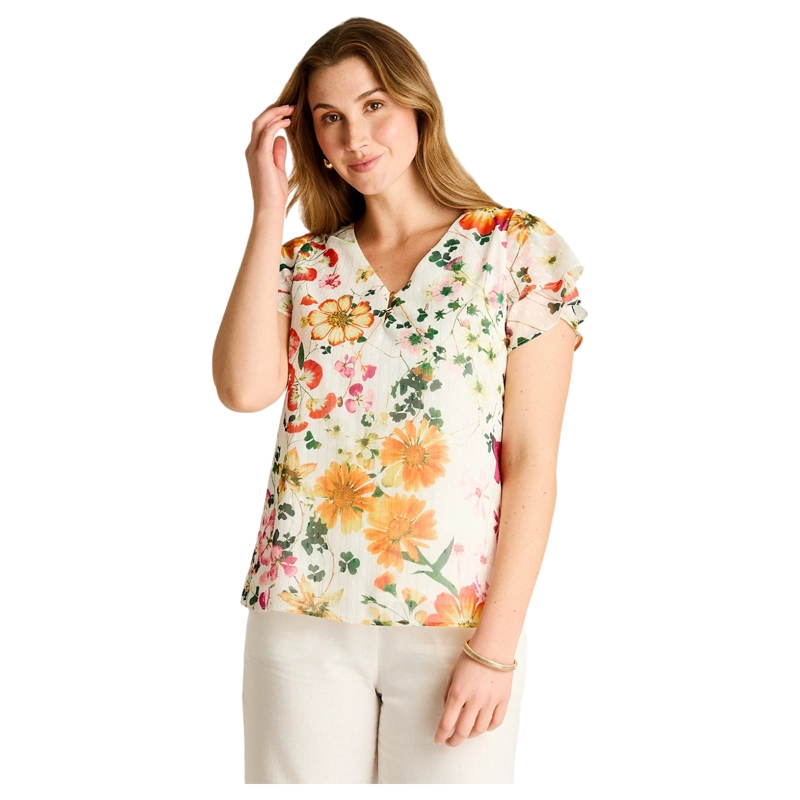 BLUSA NARANJO FLORAL MANGA CORTA - 1