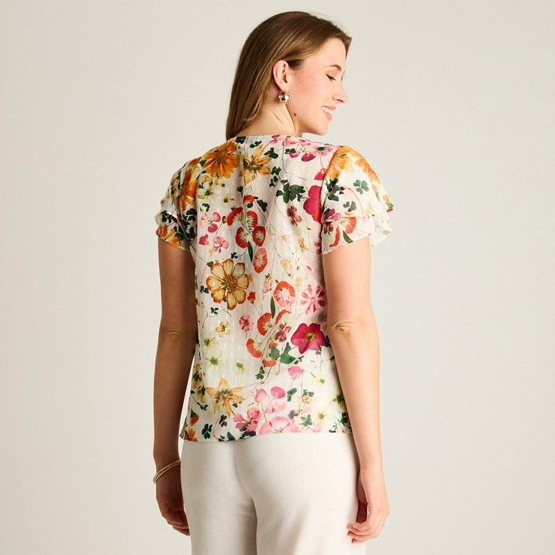 BLUSA NARANJO FLORAL MANGA CORTA - 2
