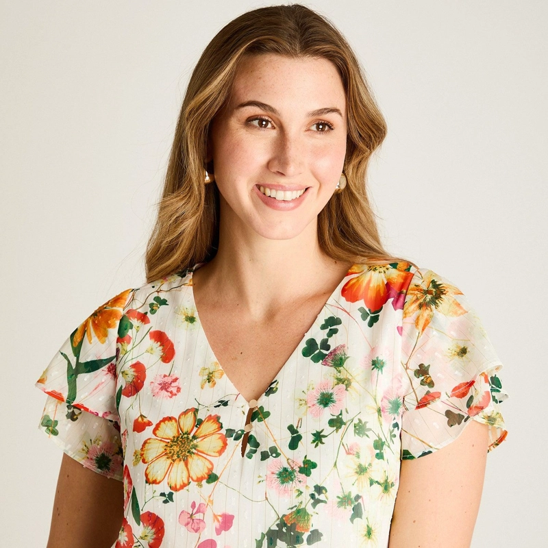 BLUSA NARANJO FLORAL MANGA CORTA - 3