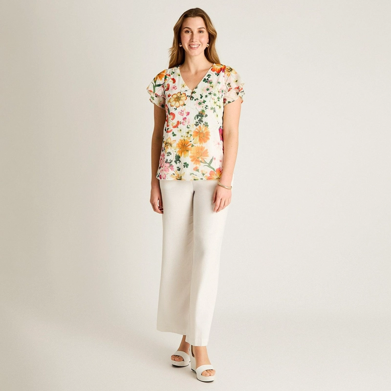 BLUSA NARANJO FLORAL MANGA CORTA - 4