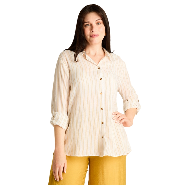BLUSA CRUDA A RAYAS CON MANGA ROLL UP Y BOTONES DORADOS - 1