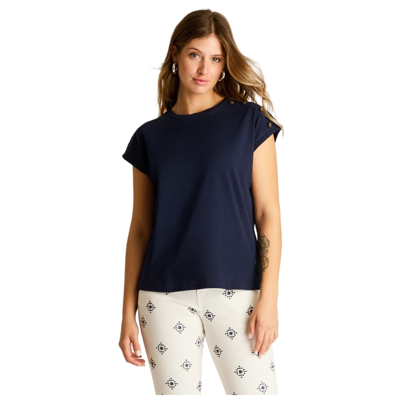 POLERA AZUL CON BOTONES DECORATIVOS EN HOMBRO - 1