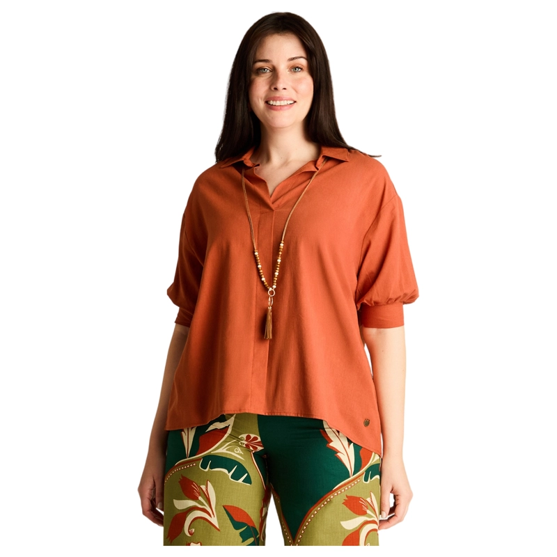 BLUSA TERRACOTA MANGA 3/4 NO ELASTICADO CALCE HOLGADO - 1