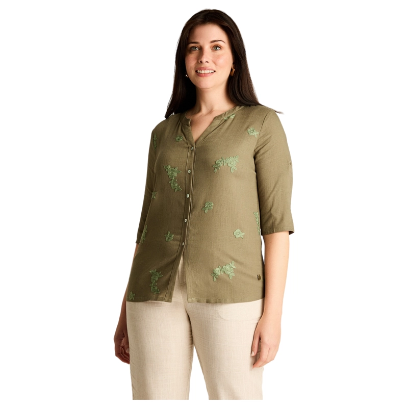 BLUSA VERDE MANGA 3/4 NO ELASTICADO CALCE NORMAL - 1