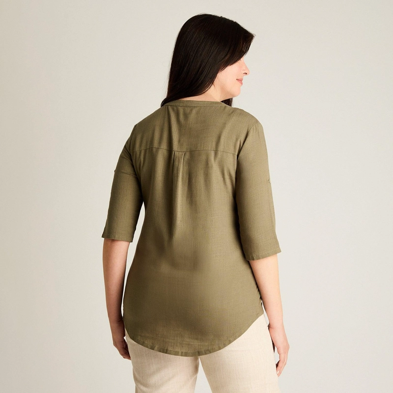 BLUSA VERDE MANGA 3/4 NO ELASTICADO CALCE NORMAL - 2