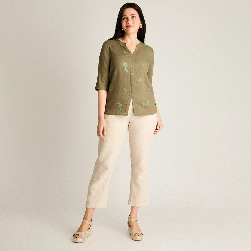 BLUSA VERDE MANGA 3/4 NO ELASTICADO CALCE NORMAL - 4
