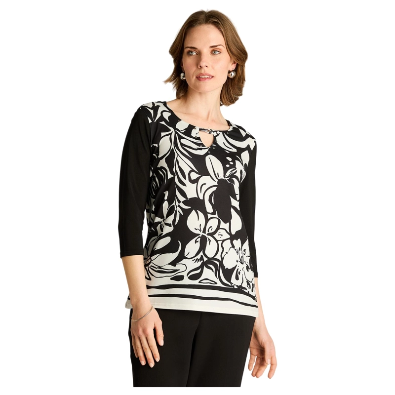 POLERA NEGRO FLORAL MANGA 3/4 - 1