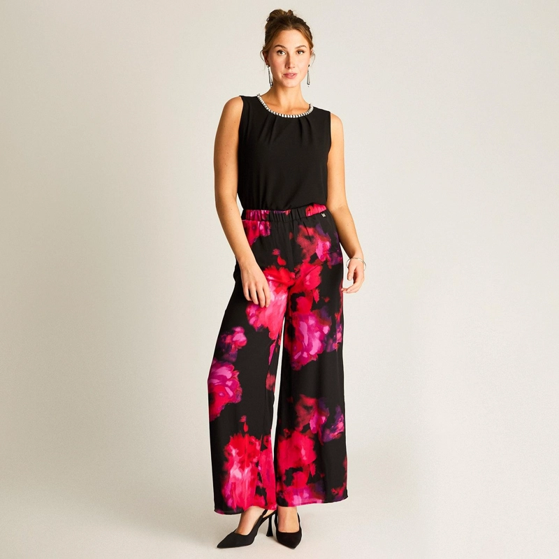 PANTALON PALAZZO FLORAL FUCSIA - 4