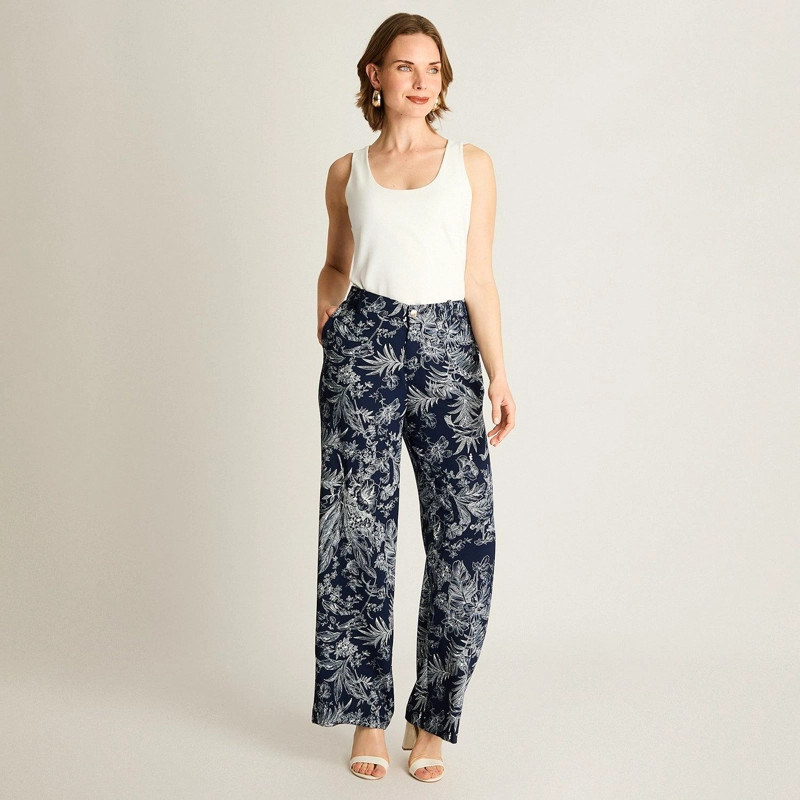 PANTALON CASUAL PALAZZO AZUL ESTAMPADO - 4