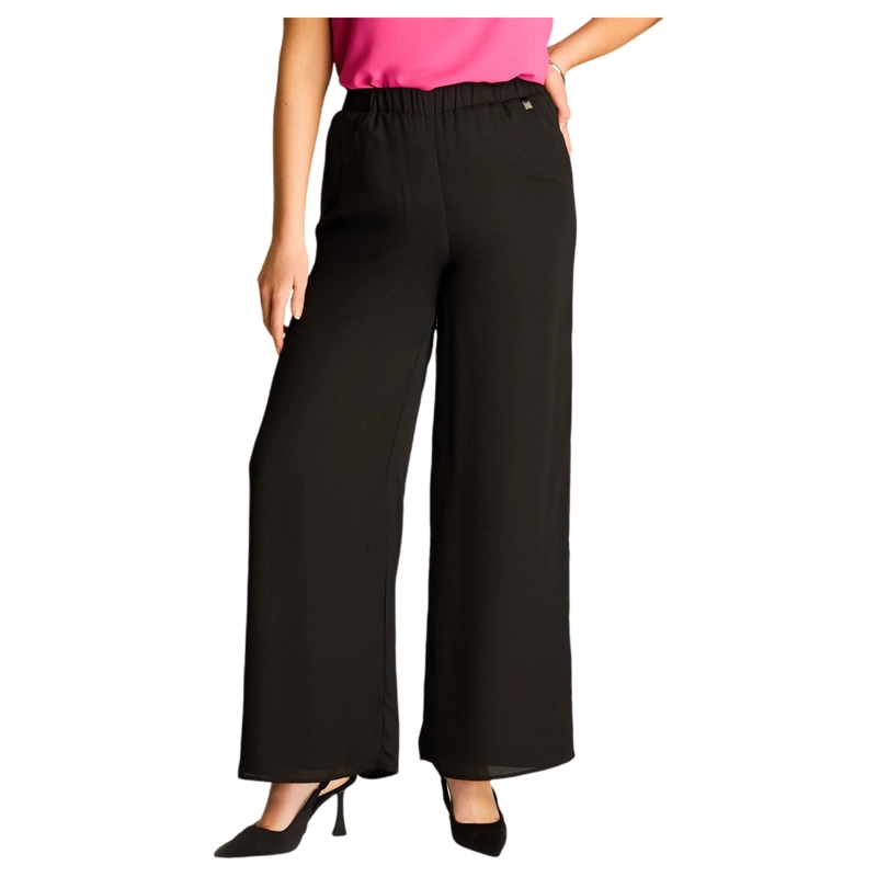 PANTALON PALAZZO ELEGANCIA FLORAL NEGRO - 1