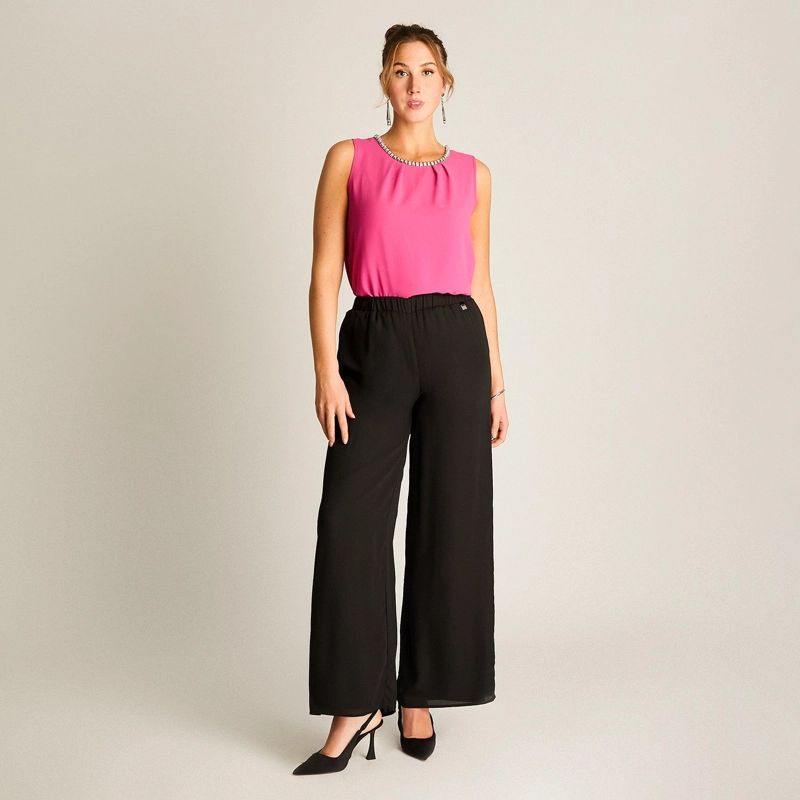 PANTALON PALAZZO ELEGANCIA FLORAL NEGRO - 4