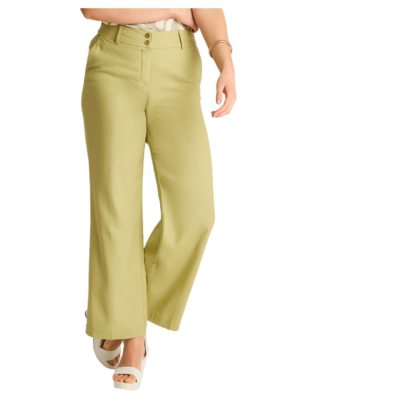 PANTALON VERDE PALAZZO DE LINO Y VISCOSA - 1