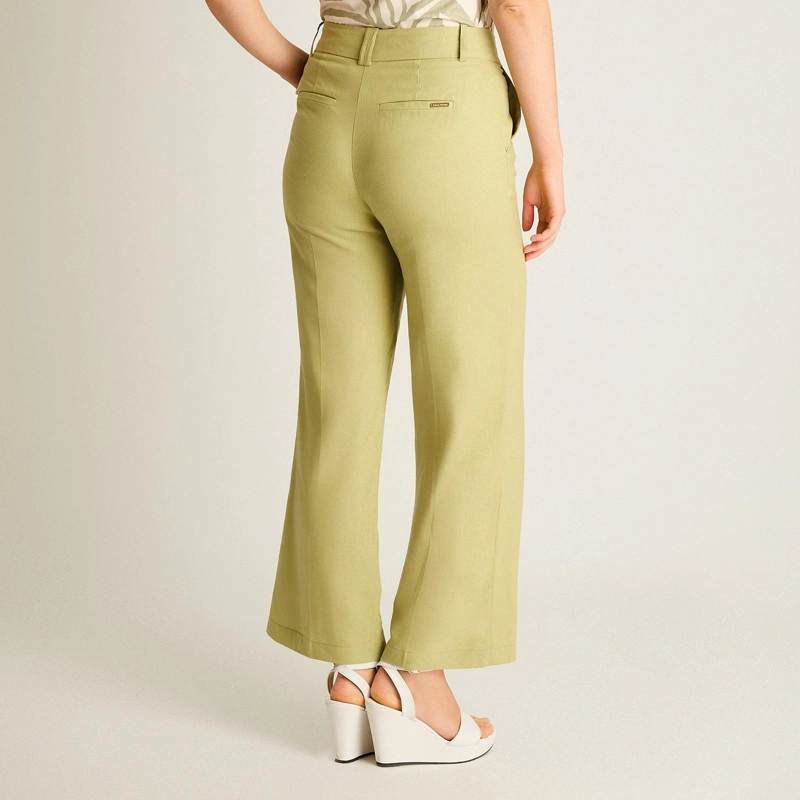 PANTALON VERDE PALAZZO DE LINO Y VISCOSA - 2