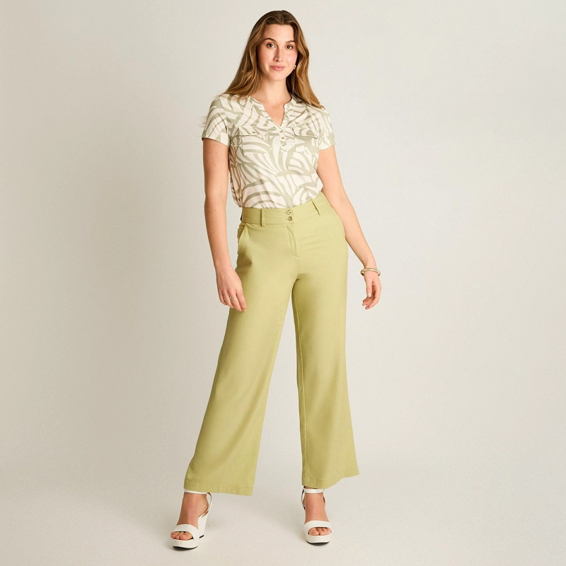 PANTALON VERDE PALAZZO DE LINO Y VISCOSA - 4