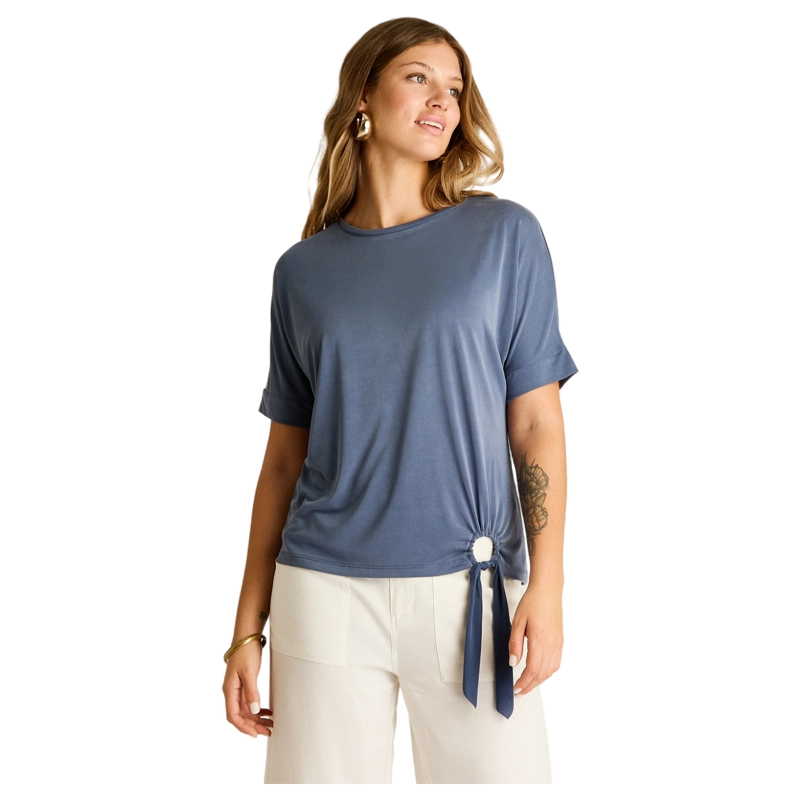 POLERA INDIGO MANGA CORTA CON LAZO LATERAL - 1
