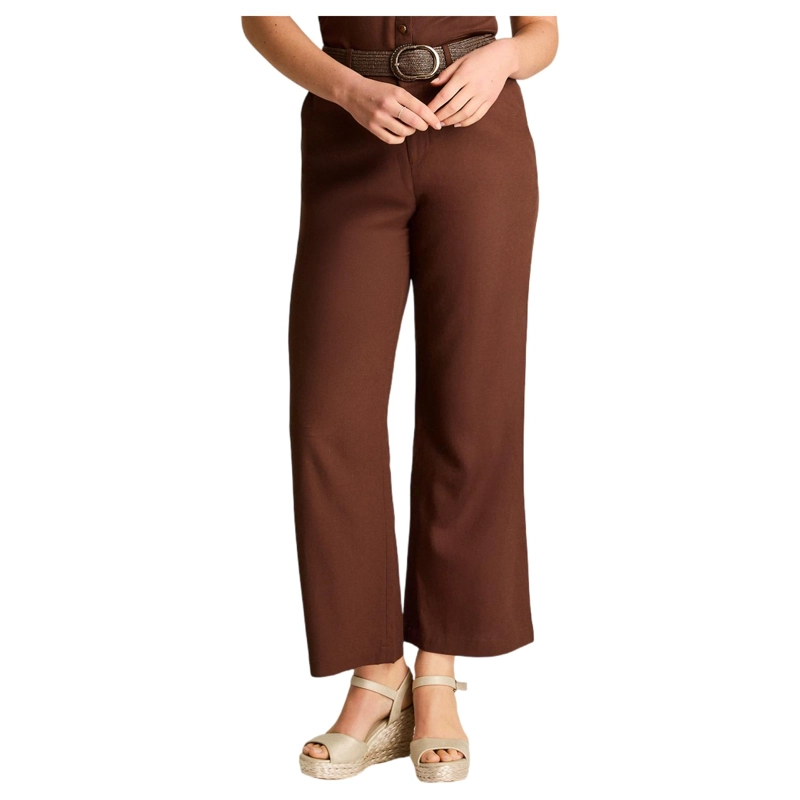 PANTALON PALAZZO LINO FORMAL CAFE  CON CINTURON - 1