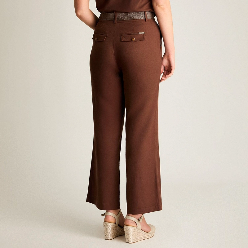 PANTALON PALAZZO LINO FORMAL CAFE  CON CINTURON - 2