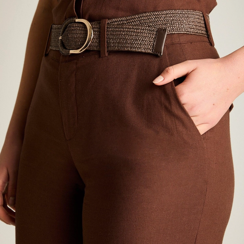 PANTALON PALAZZO LINO FORMAL CAFE  CON CINTURON - 3