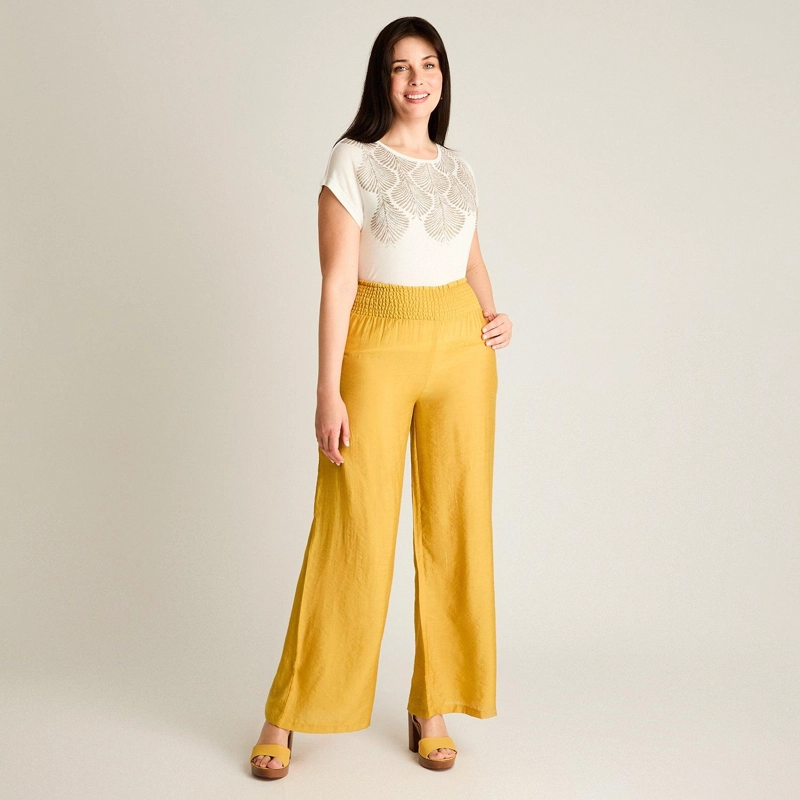 PANTALON SPORT MOSTAZA PALAZZO NO ELASTICADO CALCE NORMAL - 4