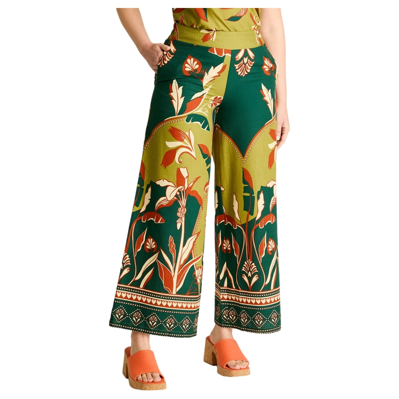 PANTALON PALAZZO VERDE NO ELASTICADO CALCE HOLGADO - 1