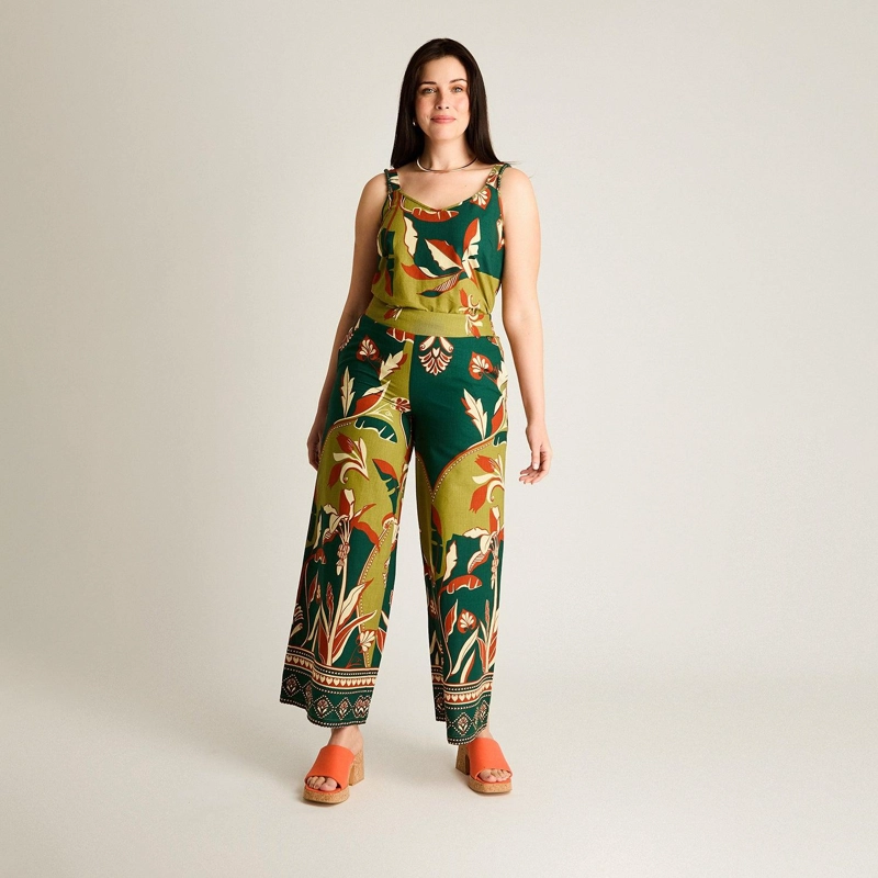 PANTALON PALAZZO VERDE NO ELASTICADO CALCE HOLGADO - 4