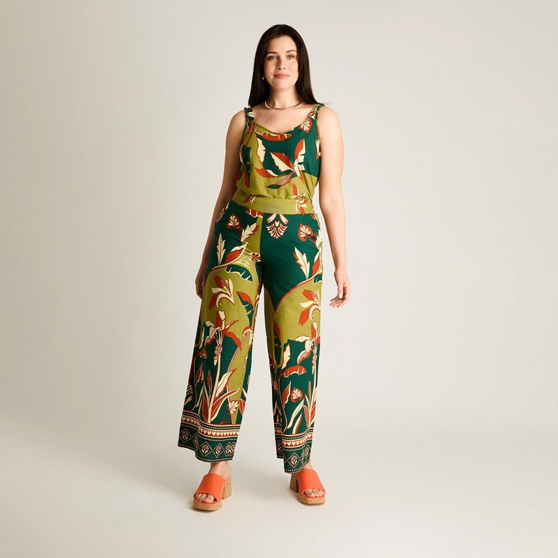 PANTALON PALAZZO VERDE NO ELASTICADO CALCE HOLGADO - 4