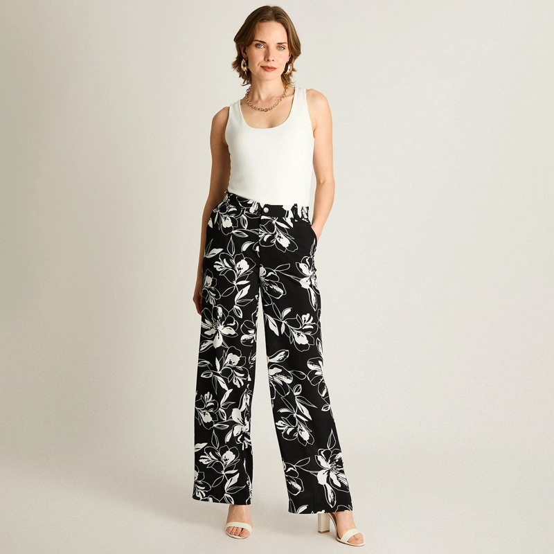 PANTALON CASUAL PALAZZO NEGRO FLORAL - 4