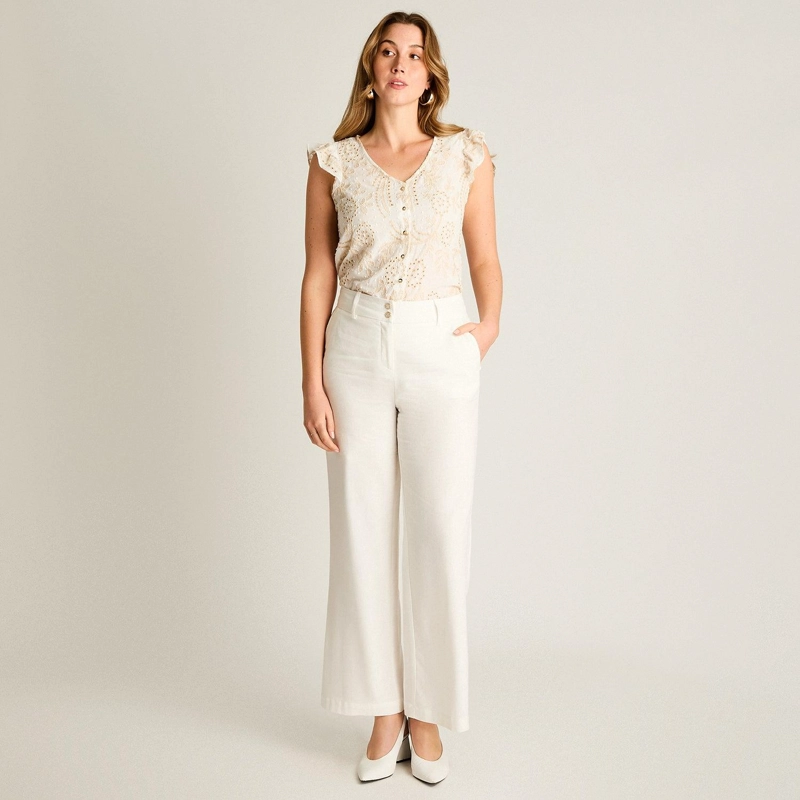 PANTALON PALAZZO CRUDO DE LINO Y VISCOSA - 4