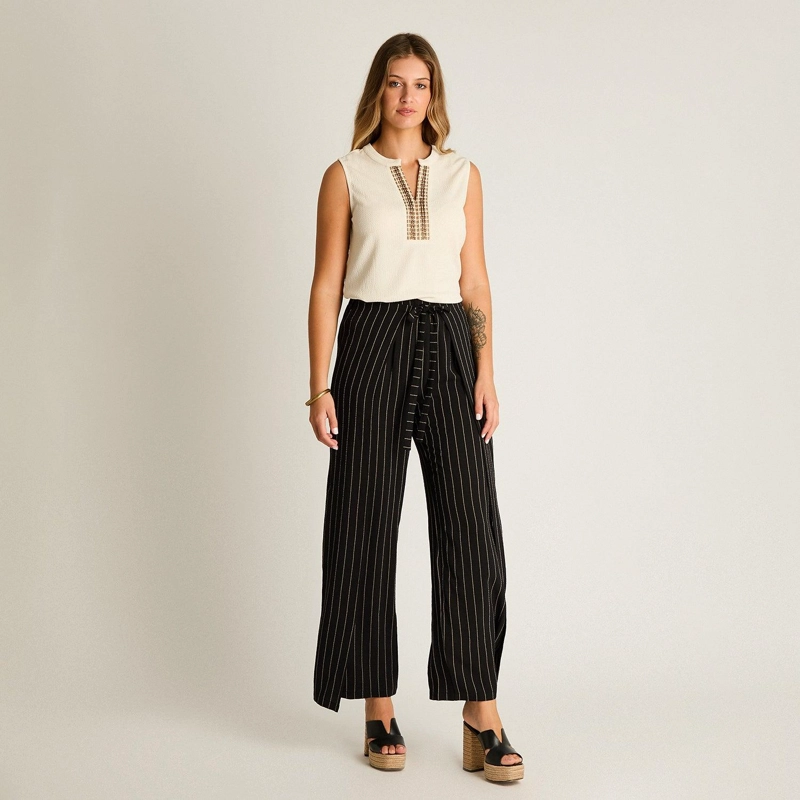 PANTALON SPORT NEGRO PALAZZO NO ELASTICADO CALCE HOLGADO - 4