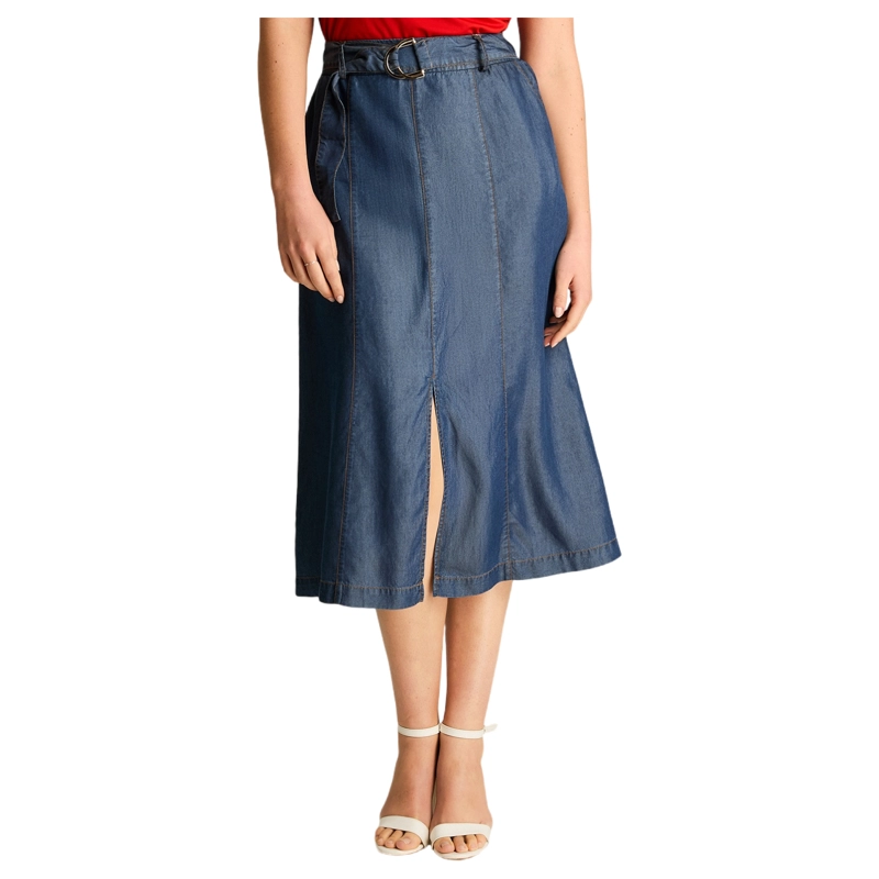 FALDA AZUL MAXI CON PINZAS Y CINTURON - 1