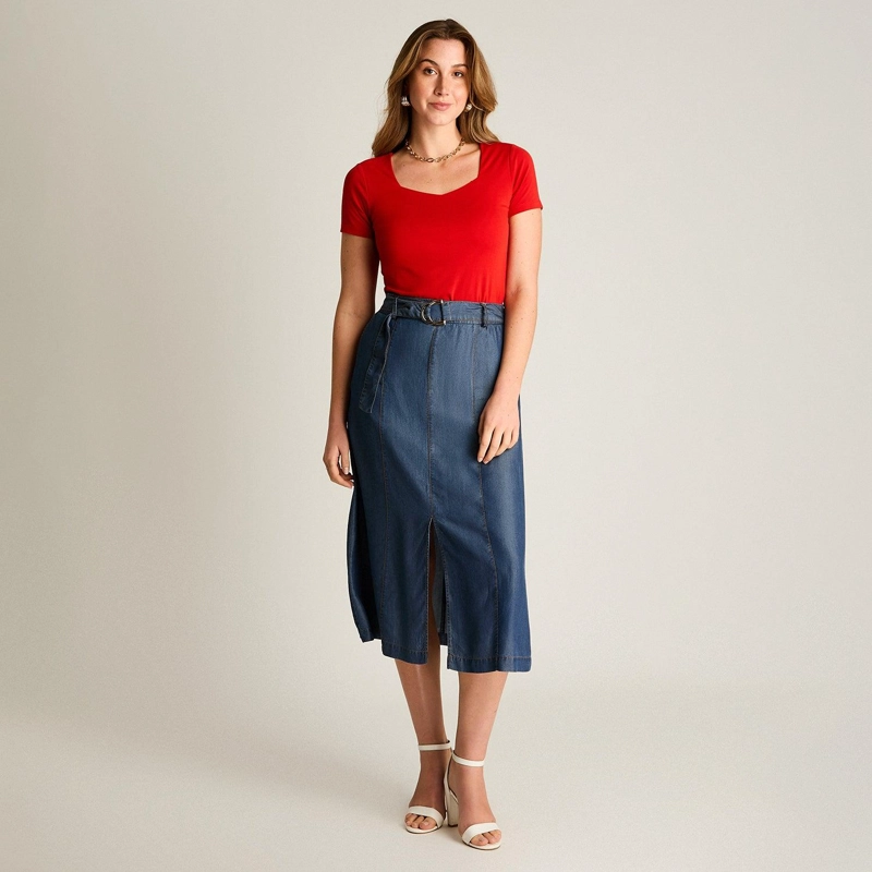 FALDA AZUL MAXI CON PINZAS Y CINTURON - 4