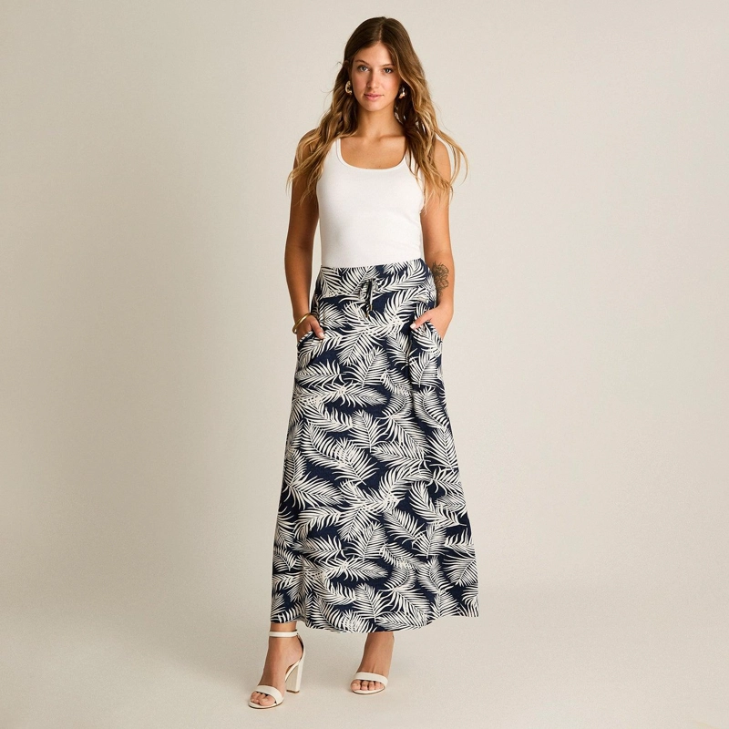FALDA AZUL MIDI ELASTICIDAD MEDIA CALCE NORMAL - 4