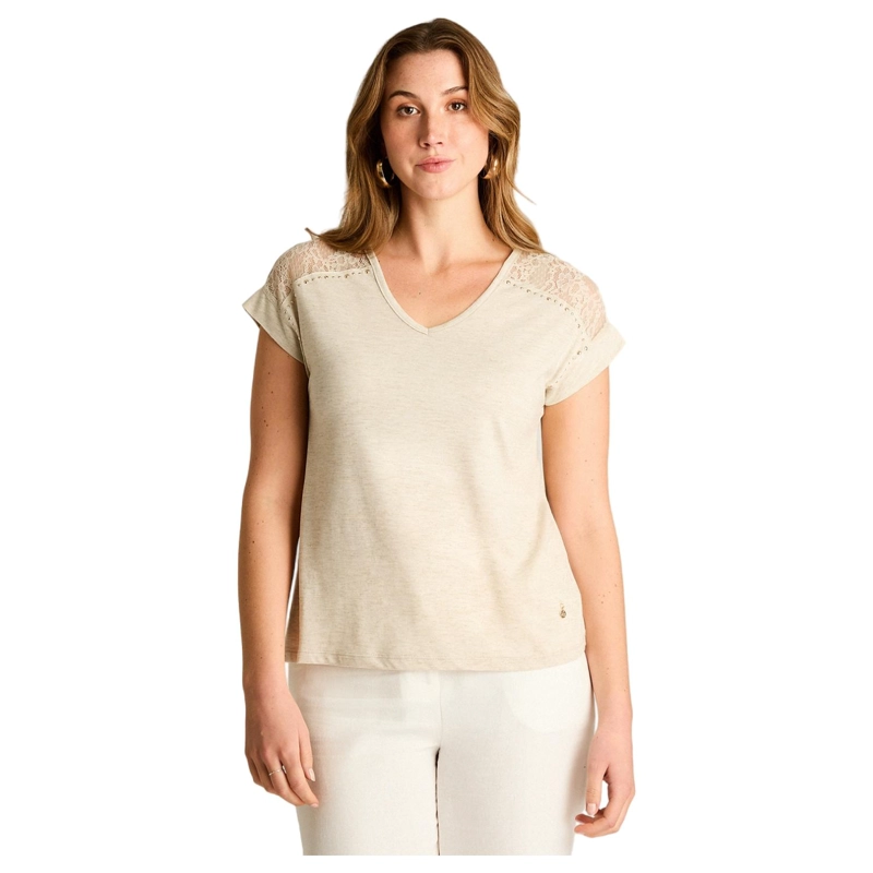 POLERA BEIGE TEJIDA CON DETALLE BRILLANTE - 1