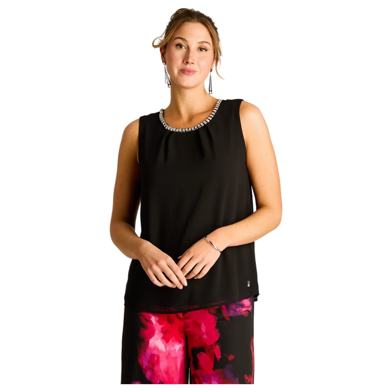 BLUSA SIN MANGAS CON APLIQUE DE PEDRERIA NEGRO - 1