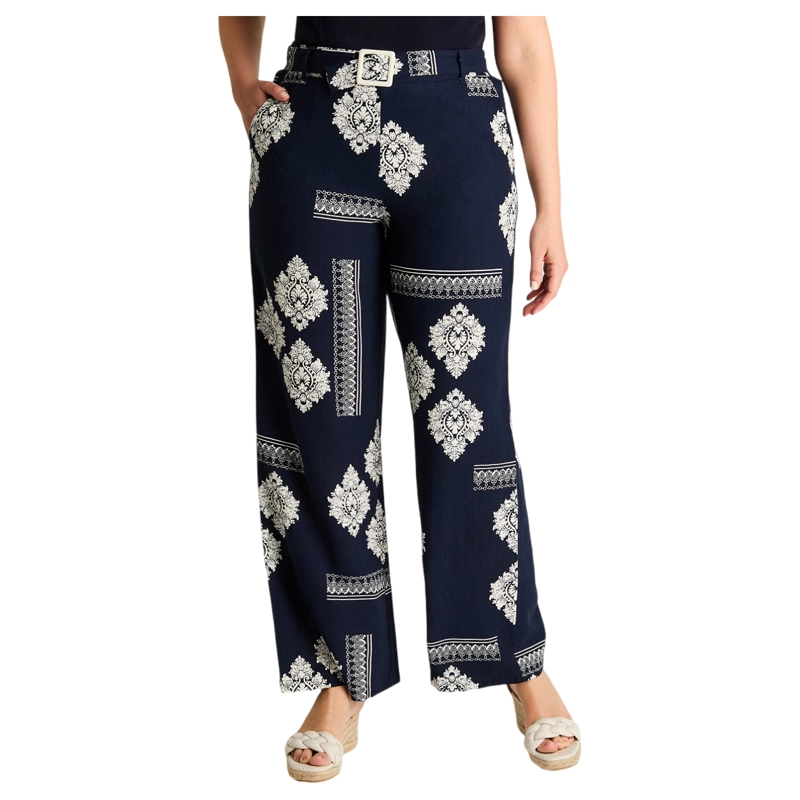 PANTALON SPORT AZUL PALAZZO NO ELASTICADO CALCE NORMAL - 1