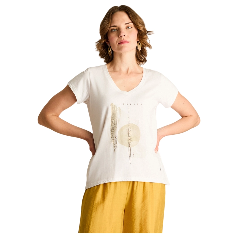 POLERA BLANCA CON ESTAMPADO FRONTAL Y ESCOTE EN V - 1
