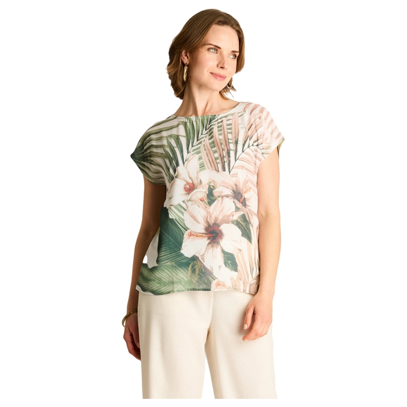 POLERA VERDE ESTAMPADO TROPICAL MANGA CORTA - 1