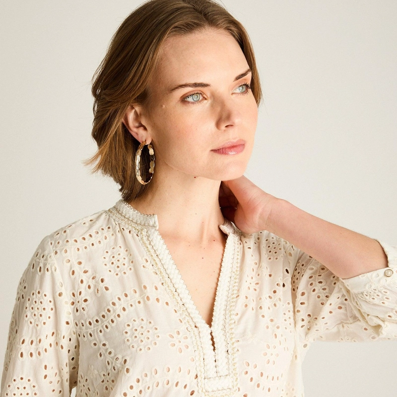BLUSA CRUDO MANGA 3/4 CON BRODERIE Y ESCOTE BORDADO - 3