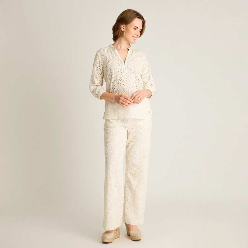 BLUSA CRUDO MANGA 3/4 CON BRODERIE Y ESCOTE BORDADO - 4