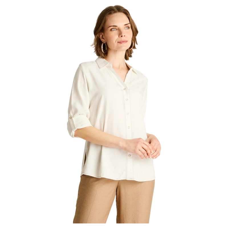 BLUSA CRUDO CAMISERA CLASICA DE LINO Y VISCOSA - 1