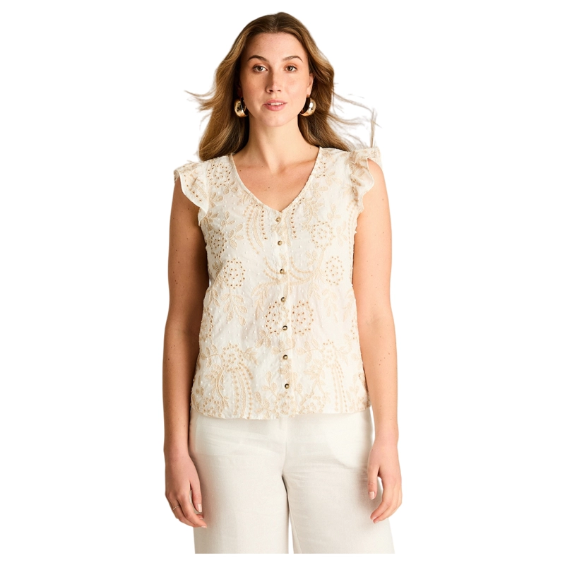 BLUSA BEIGE BRODERIE CON VOLANTES - 1