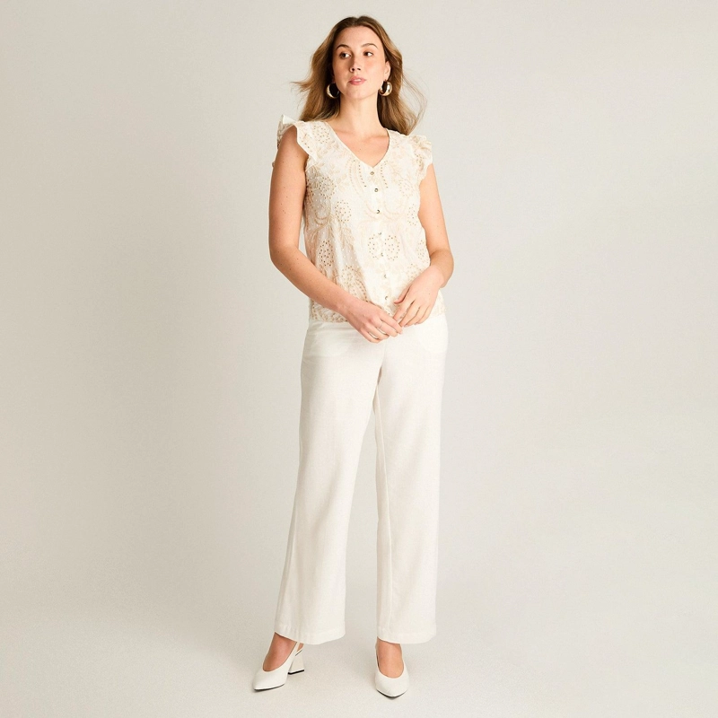 BLUSA BEIGE BRODERIE CON VOLANTES - 4