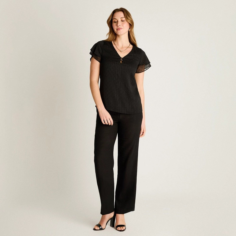 BLUSA NEGRO MANGA CORTA CON FORRO - 4