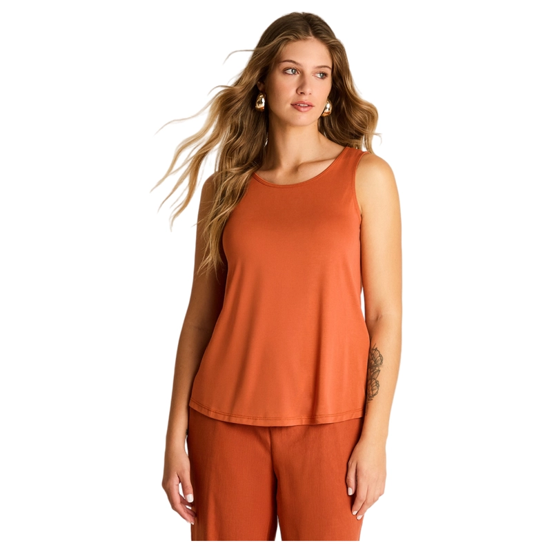 POLERA TERRACOTA SIN MANGAS ELASTICIDAD MEDIA CALCE HOLGADO - 1