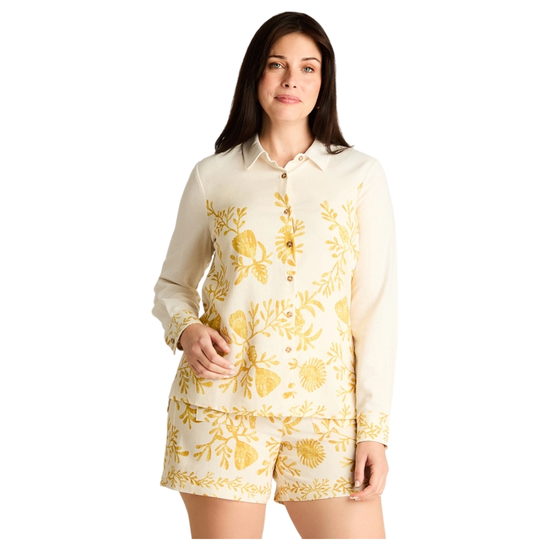 BLUSA LINO MANGA LARGA CON ESTAMPADO Y CUELLO CAMISERO - 1